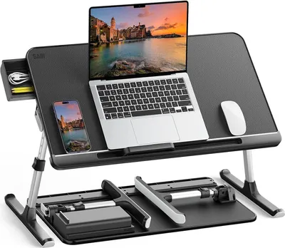 Produktbild von SAIJI Laptoptisch Betttisch E0 Eco Holzplatte Verstellbar mit Schublade PVC-Leder