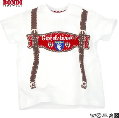 Produktbild von BONDI KIDSWEAR Baby T-Shirt "Hosenträger" weiß – Trachtenoptik für Jungs 080