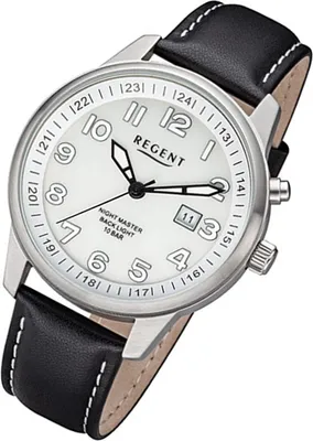 Produktbild von Regent Herren Uhr Lederarmband F-1237 Analog Leder Armbanduhr schwarz URF1237
