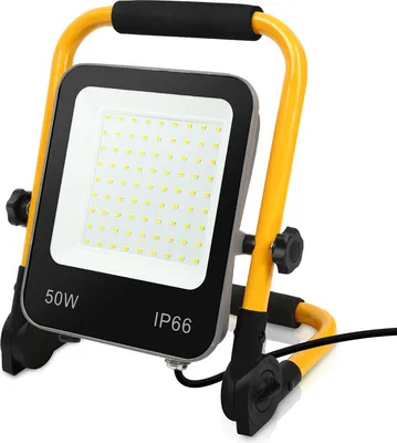 Produktbild von Fiqops 50W Kaltweiß LED Baustrahler LED Fluter Arbeitsscheinwerfer inkl. Standgestell und Netzkabel Wasserdicht IP66 für Garage, Garten, Baustelle