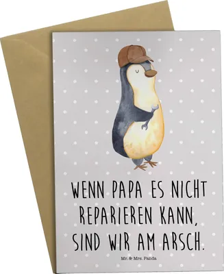 Produktbild von Mr. & Mrs. Panda babykarte Wenn Papa es nicht reparieren kann, sind wir am Arsch - Grau Pastell - Geschenk, Vater, weihnachtskarten, Grußkarte, osterkarten, Vorbild