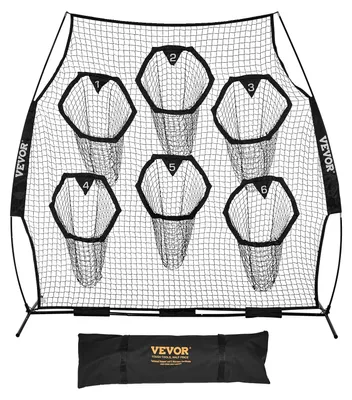 Obrázek produktu pro Tréninková fotbalová síť VEVOR (274 x 106 x 243 cm) se 6 kapsami na terče a přenosnou taškou a popruhy, trénink házení na terč pro přesnost přihrávek zadáků, černá barva