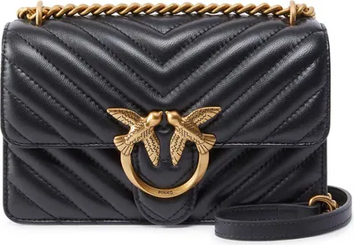 Image de PINKO sac à épaule bandoulière Love One Mini DC Sheep Nappa Chevron Black - Antique Gold noir