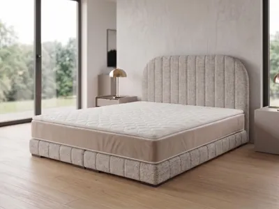 Produktbild von Polsterbett  LEON 3 mit Kopfteil, modernes gepolstertes Bett in 140 x 200 cm Farbe: Beige
