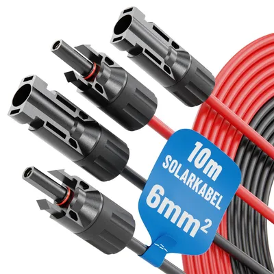 Obrázok produktu pre Absina, sada 2 solárnych káblov, dĺžka 10 metrov, kompatibilné s konektormi MC4, prierez 6 mm²