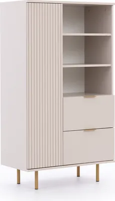 Produktbild von Regalschrank NUBIA NB-04 mit 2 Schubladen 1 Tür Regal SoftClose Push-to-Open Schrank 80 x 140 cm Standregal Wohnzimmerschrank Modern (Kaschmir)