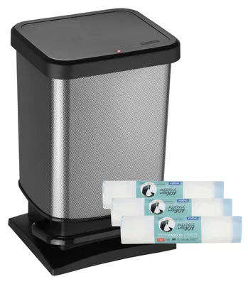 Produktbild von Rotho 2er Set Mülleimer 20L Paso - Mülltonne im Set mit 3 x 15 Müllbeuteln - TretmMülleimer 29,3 x 26,6 x 45,7 cm - Müllbehälter mit Deckel