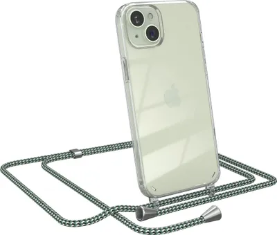 Produktbild von EAZY CASE Handykette kompatibel mit Apple iPhone 15 Plus, Handyhülle mit Umhängeband, Handykordel, Schutzhülle Clear, Band in Grün