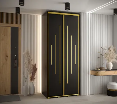 Obrázok produktu pre Šatníková skriňa YVONA 12 - 100/60 cm, čierna / zlatá