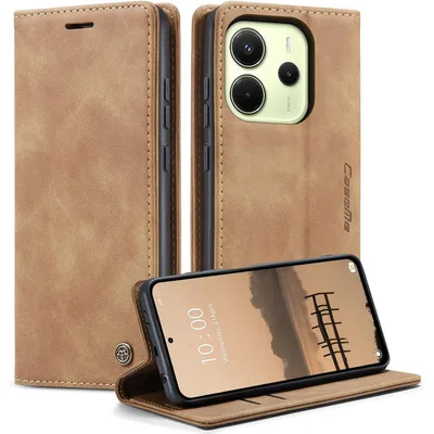 Obrázek produktu pro Obal na mobilní telefon, skládací, pro Xiaomi Redmi Note 14 4G, hnědá barva, s pouzdrem na karty a funkcí stojánku