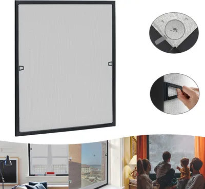 Obrázek produktu pro XMTECH síť proti hmyzu moskytiéra proti hmyzu s hliníkovým rámem bez vrtání napínací rám 120 x 140 cm, antracitová barva