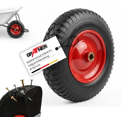 Produktbild von Grafner® Schubkarrenrad 4.00-8 PolyurethanVollgummibereifung FlatFree Metallfelge