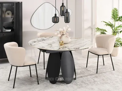 Obrázek produktu pro Designový jídelní stůl BAWER - šedý mramor / černý