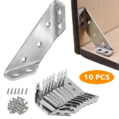 Produktbild von 10er Set Universale Möbel Winkelverbinder 6,6 cm aus Edelstahl, Eckverbinder für Möbelbau mit 70 Schrauben - DURANGLE