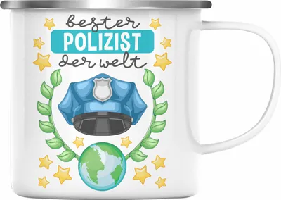 Produktbild von Trendation - Bester Polizist Geschenk Emaille Tasse mit Spruch Geschenke Polizei Männer Lustig (Silber)