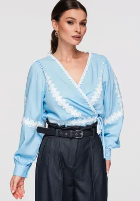 Produktbild von LARICA Wickelbluse Kurz Slim Fit mit Schnürung OW-TS-E0033 blue L