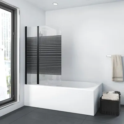 Immagine prodotto di Pannello divisorio per vasca da bagno, dimensioni 100x140 cm, composto da 2 elementi, colore nero, materiale: alluminio, vetro temperato