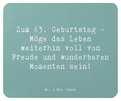 Produktbild von Mr. & Mrs. Panda Mousepad Spruch 63. Geburtstag Freude - Meeresbrise - Geschenk, herzliche Wünsche, Mouse Pad, Geburtstagsgeschenk, Alter, pc mauspad, laptop, mousematte