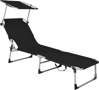 Produktbild von SPRINGOS Gartenliege Sonnenliege mit Dach Klappbare Strandliege mit Tragegriffen Balkon Schwarz