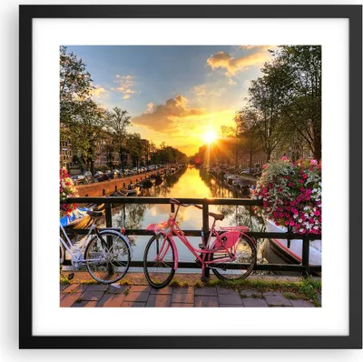 Produktbild von Gerahmtes Poster - Schwarzer Rahmen - Bikes Kanal Amsterdam Architektur - 40x40 cm - Wand Bild - Wanddeko - Wandbilder - Wandposter - Bilderrahmen - Bilder - Kunstdruck - Wandbild - P2BAC40x40-3081