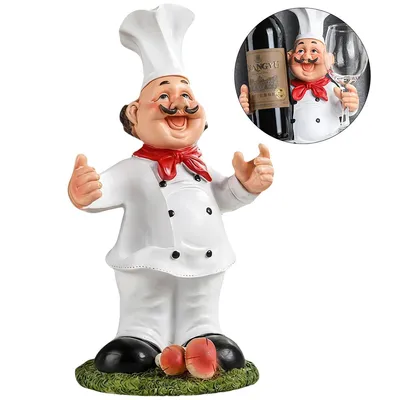 Produktbild von Kochfigur Weinflaschenhalter aus Kunstharz, dekoratives Weinregal für Wohnzimmer, Bar oder Restaurant, 22x17x39 cm