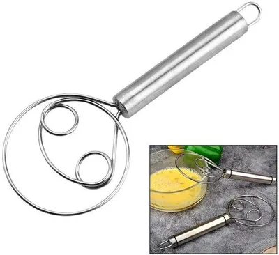 Obrázok produktu pre Ručný mixér s rukoväťou z nehrdzavejúcej ocele, holandská metla, dánska metla na cesto, na chlieb, koláče, ďalšie pečivo a cukrovinky