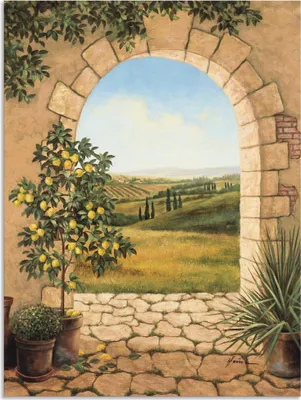 Produktbild von ARTland Wandbild Alu für Innen & Outdoor Zitronenbaum vorm Torbogen Größe: 90x120 cm
