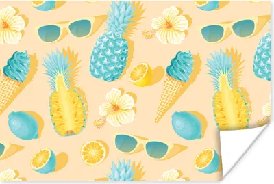 Produktbild von MuchoWow® Poster Sommer - Muster - Gelb 30x20 cm - Plakate - Print