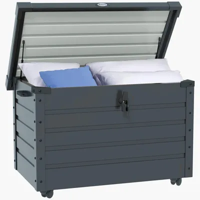 Imagen del producto de Caja de almacenamiento para exteriores - Caja para cojines de jardín - Caja de jardín - Almacenamiento para jardín - Pequeña caja de jardín - Con asas y ruedas