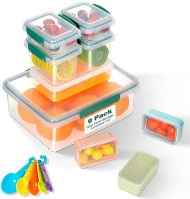 Produktbild von Vinato 9-stufiges Lebensmittelabteilungsset mit Deckel, luftdichter Aufbewahrungsbox, hitze- und schmutzbeständig, BPA-frei, inklusive 5 Maßlöffeln.