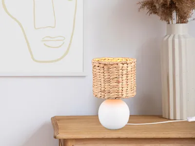 Produktbild von Kleine Skandinavische LED Tischlampe Boho Style mit Lampenschirm Natur, H: 29cm
