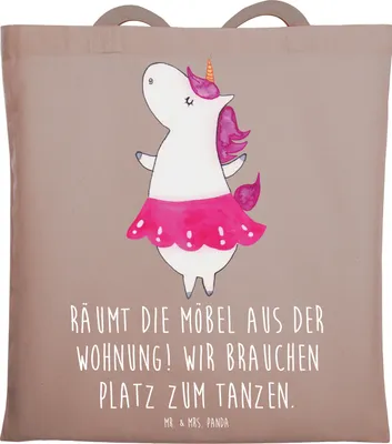 Produktbild von Mr. & Mrs. Panda Uni Tasche Einhorn Ballerina - Braun Pastell - Geschenk, Geburtstag, Tote Bag, Jutebeutel, Tanzen, Wohnung, Einkaufstasche, Tragetasche, Unicorn
