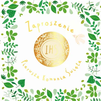 Zdjęcie produktu dla Zaproszenie  KW Komunia złoty Opłatek 5 sztuk