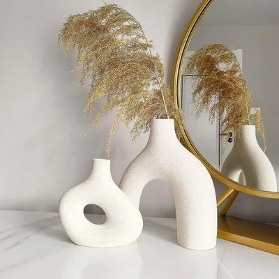 Productafbeelding van Unyqoos® keramische vazen voor pampasgras, set van 2, wit – moderne boho-decoratievaas voor gedroogde en verse bloemen, geschikt voor de woonkamer en vensterbank