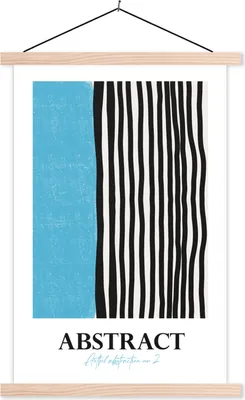 Produktbild von MuchoWow® Textilposter Design - Blau - Schwarz - Weiß 60x90 cm mit holzfarbenen Rahmen - Textil