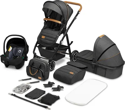 Produktbild von Lionelo Amber - Kombikinderwagen 3 in 1 - Set sportlicher, Sitz, fester Babywanne, Autositz, Tasche, Moskitonetz, Regenschutz - Grey Graphite