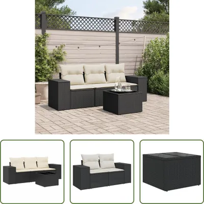 Produktbild von The Living Store 4-tlg. Garten-Sofagarnitur mit Kissen Schwarz Poly Rattan