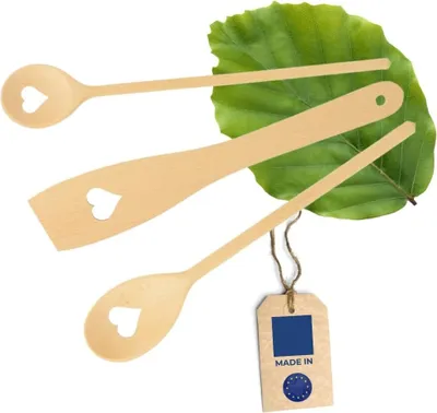 Produktbild von Hofmeister Kochset 3tlg. Herz 30 cm Buchenholz Rührlöffel Holzlöffel Küchenhelfer Holzkochlöffel