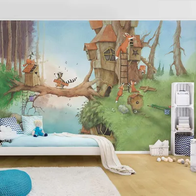 Produktbild von Fototapete Wald - Vliestapete - Bildtapete UV-beständig Design braun Aquarell Illustration Wandtapete geruchsfrei