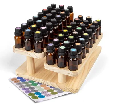 Produktbild von Aufbewahrungsbox aus Holz für ätheische Öle, 48 Fächer, Halterung für 5-15 ml Fläschchen.