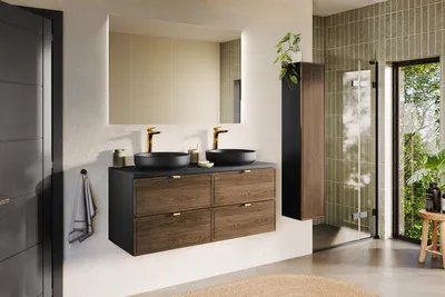 Produktbild von MONTIERT Badmöbel Set mit 2 Aufsatzwaschbecken TALIA CASELLA 120 cm MDF SOFT-CLOSE LED komplettes Badmöbel Set