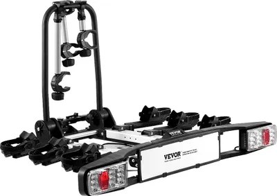 Produktbild von VEVOR faltbarer Fahrradträger Kupplungs-Fahrradträger für 5 cm Aufnahme, Heckträger Radträger für 3 Fahrräder bis 65 kg Tragkraft, abschließbarer Fahrradträger für E-Bikes mit Rücklicht