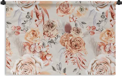Produktbild von MuchoWow® Wandteppich Wandbehang Rosen - Orange - Braun - Rot 90x60 cm Tapisserie Dekoration Wandtuch - Wandskulpturen - Bildteppich