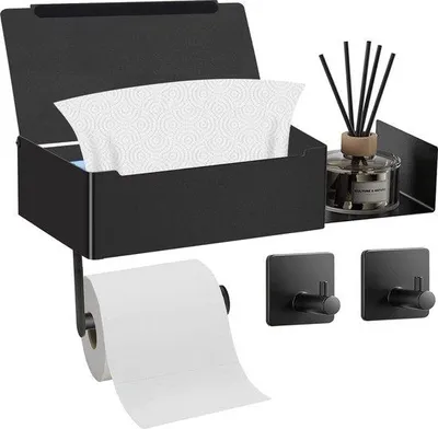 Productafbeelding van Famanu toiletrolhouder, zelfklevend of te bevestigen met schroeven - zwart