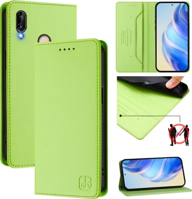 Produktbild von Lederhülle für Huawei P20 Lite Hülle Flip Brieftasche Kartenfächern Ständer Schutzhülle Grün