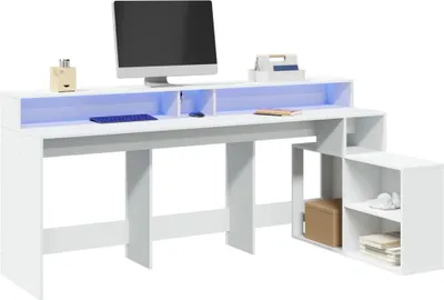 Image de Maison Exclusive - Bureau avec lumières LED blanc 200x104x91 cm bois d'ingénierie