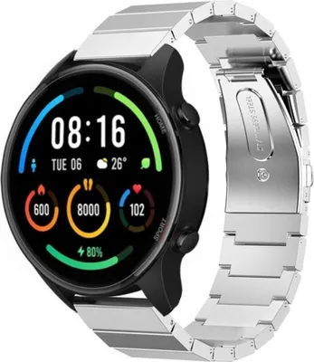 Produktbild von Strap-it Metallarmband - Kompatibel mit Xiaomi Mi Watch Armband Ersatzarmband Edelstahl - Faltschließe - Hochwertiges Material - für Smartwatch 22mm Armband Silber