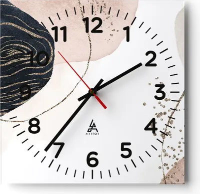 Produktbild von Wanduhr - Quadrat - Glasuhr - Abstraktion Modern Grafik - 40x40cm - Schleichendes Uhrwerk - Lautlos - zum Aufhängen bereit - Dekoration Modern - Wanddekoration aus Glas - C4AC40x40-4217
