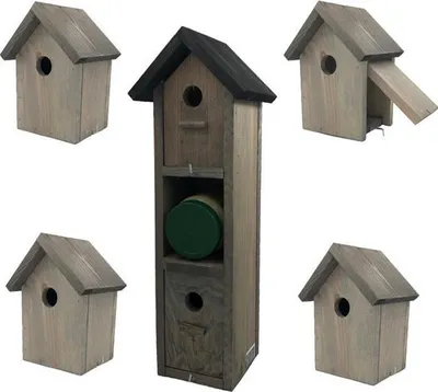 Produktbild von GARDEN SPIRIT Vogelhaus Set – 5x Nistkasten Set mit Vogelvilla & Erdnussbutter,Holz