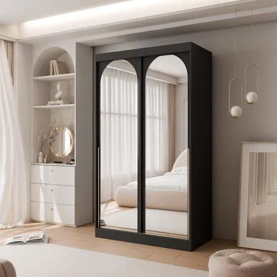 Image de Armoire à portes coulissantes IDOHOME CLARITY avec miroir, deux portes : une armoire élégante et moderne pour la chambre à coucher et le couloir, au style élégant et moderne, noir glamour